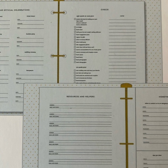 Kate Spade:Bridal Planner-Gold Tone 3 Ring Binder-zipper pouch-48 planning pages - Picture 4 of 16